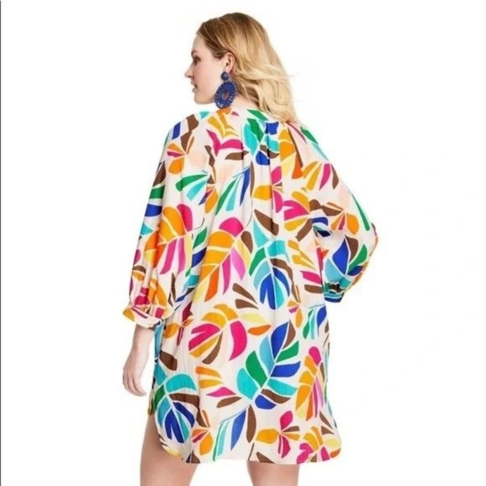 Tabitha Brown Tropical Botanical Cover Up Shirtdress Tunic Women Large Multi - Picture 2 of 16